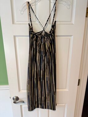 BCBGMaxAzria Black and Beige Striped Backless Slip Dress